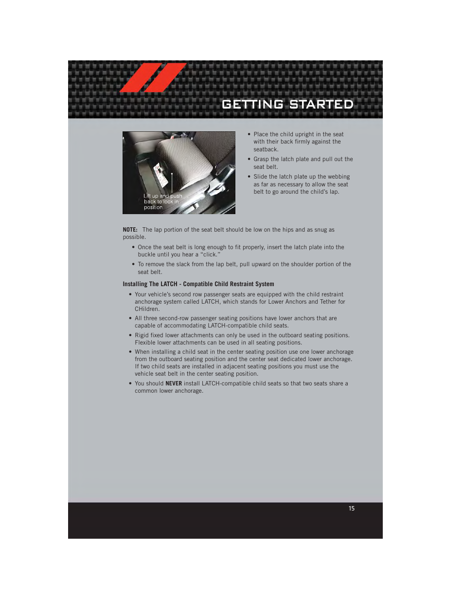 Getting started | Dodge 2012 Journey - User Guide User Manual | Page 17 / 108