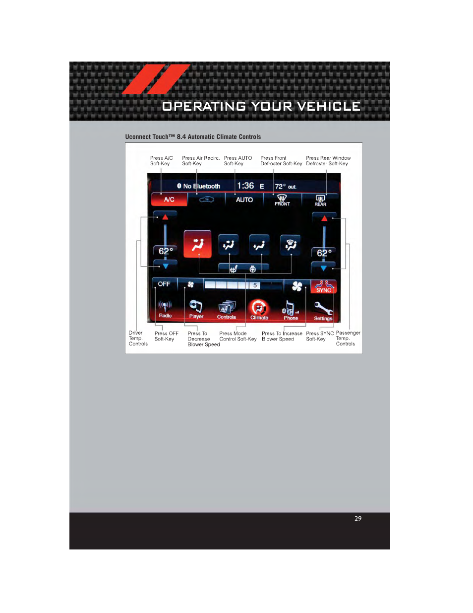 Uconnect touch™ 8.4 automatic climate controls, Operating your vehicle | Dodge 2012 Journey - User Guide User Manual | Page 31 / 108