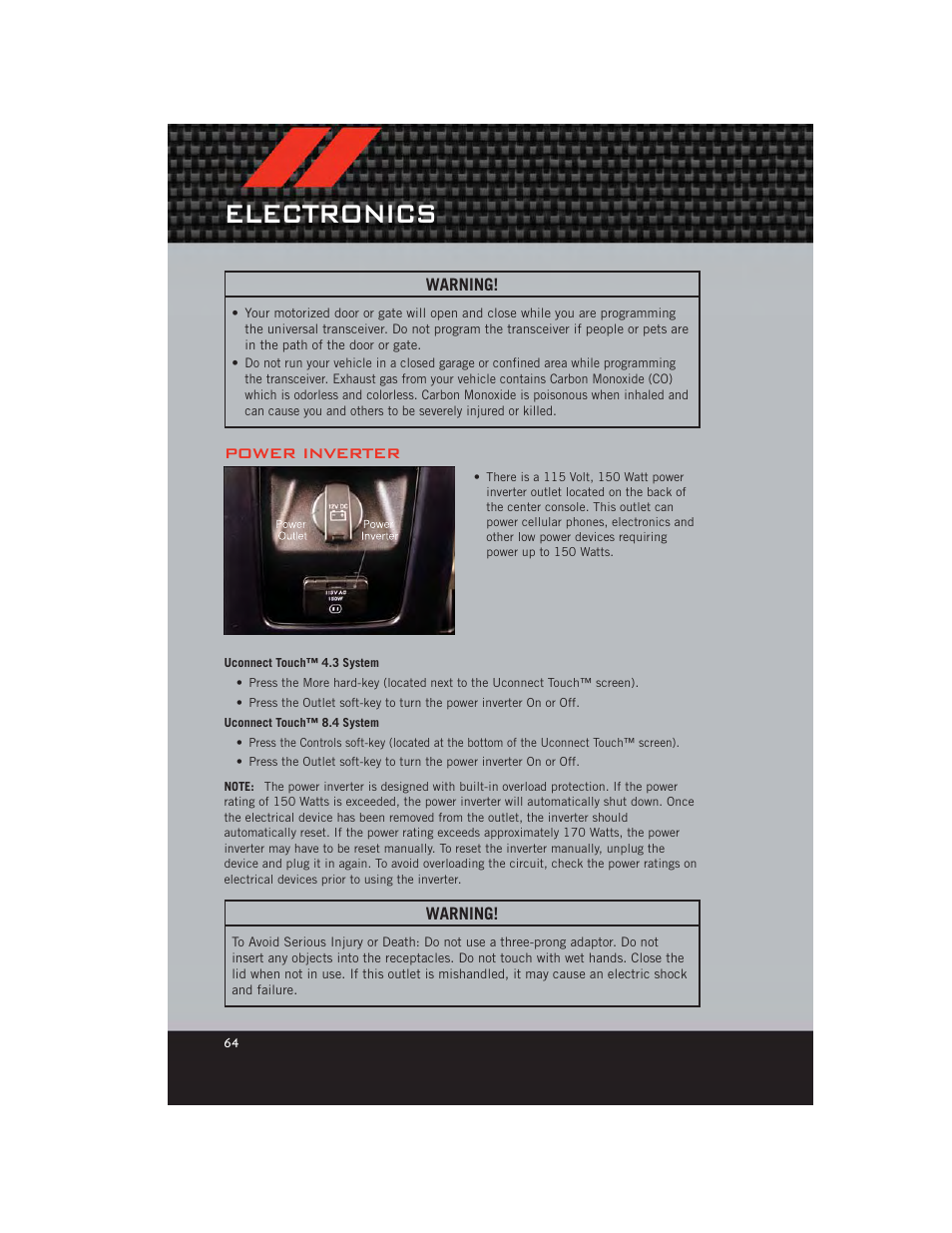 Power inverter, Electronics | Dodge 2012 Journey - User Guide User Manual | Page 66 / 108