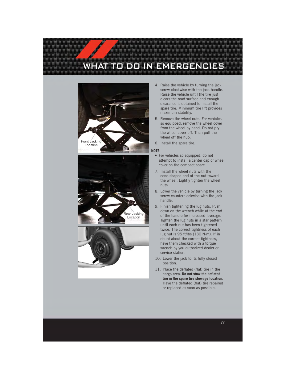 What to do in emergencies | Dodge 2012 Journey - User Guide User Manual | Page 79 / 108