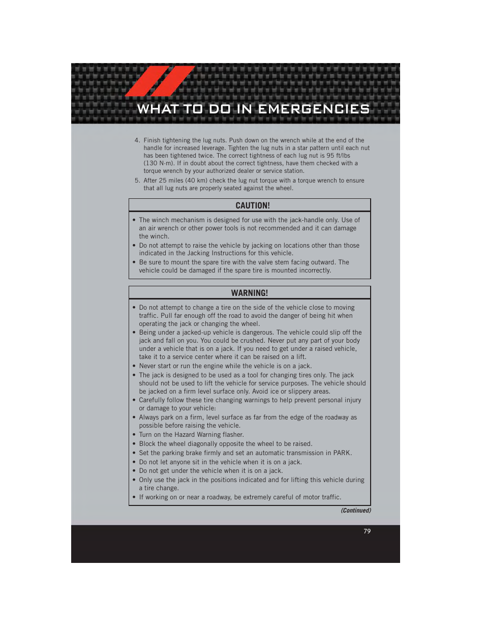 What to do in emergencies | Dodge 2012 Journey - User Guide User Manual | Page 81 / 108