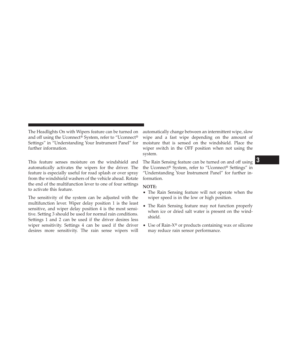 Rain sensing wipers — if equipped | Dodge 2013 Dart - Owner Manual User Manual | Page 225 / 604