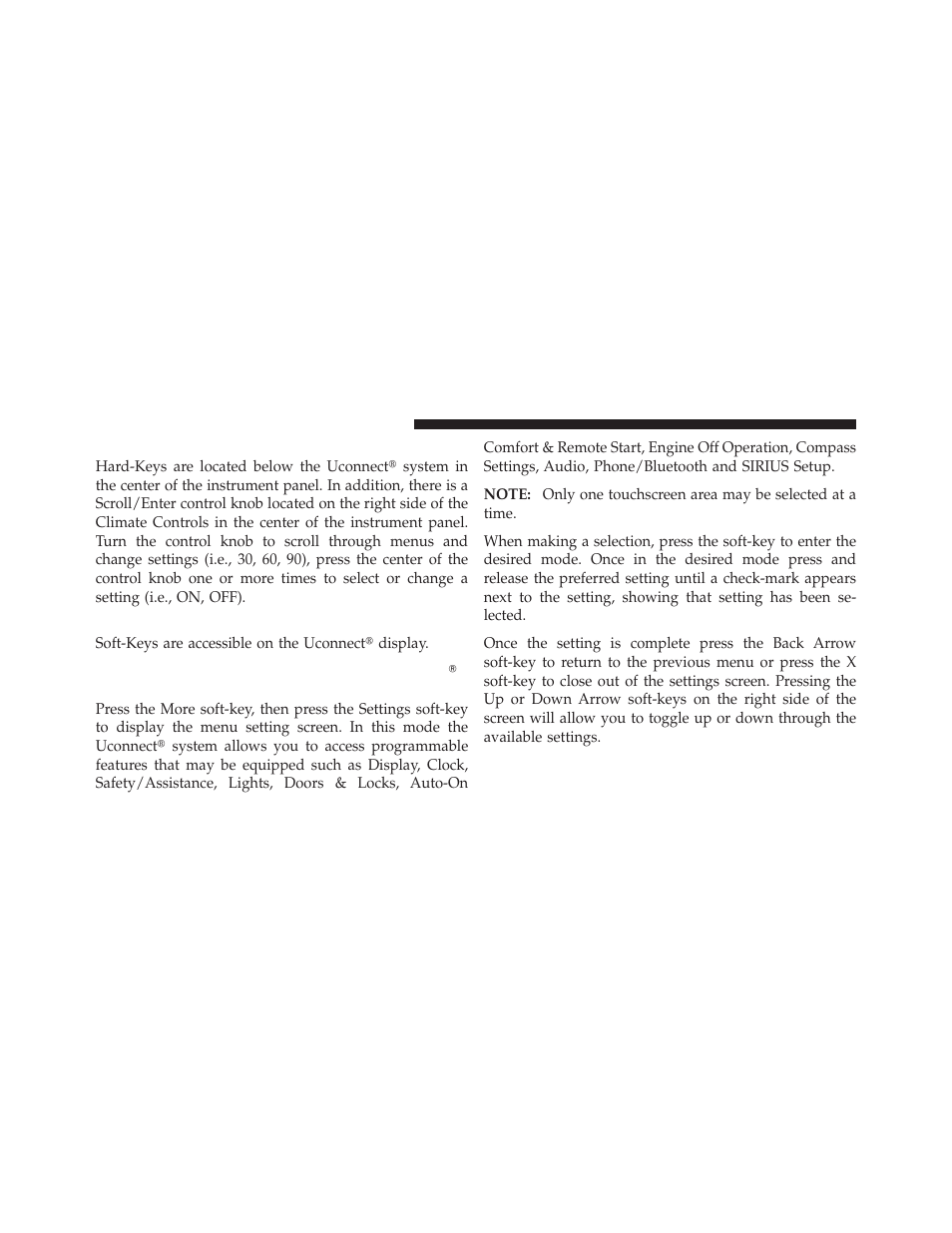 Hard-keys, Soft-keys, Customer programmable features | Uconnect, System 8.4 settings | Dodge 2013 Dart - Owner Manual User Manual | Page 328 / 604