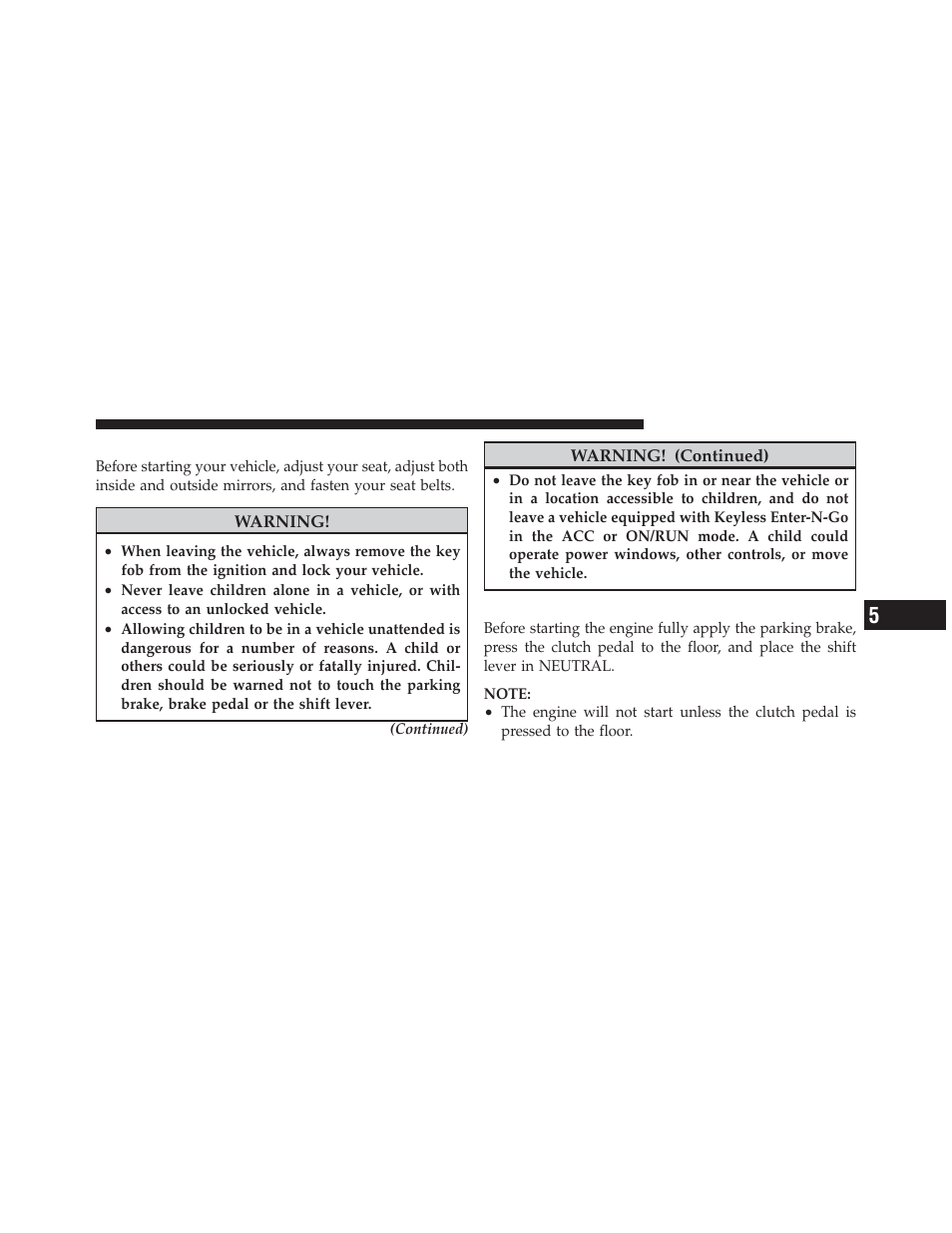 Starting procedures, Manual transmission – if equipped | Dodge 2013 Dart - Owner Manual User Manual | Page 381 / 604