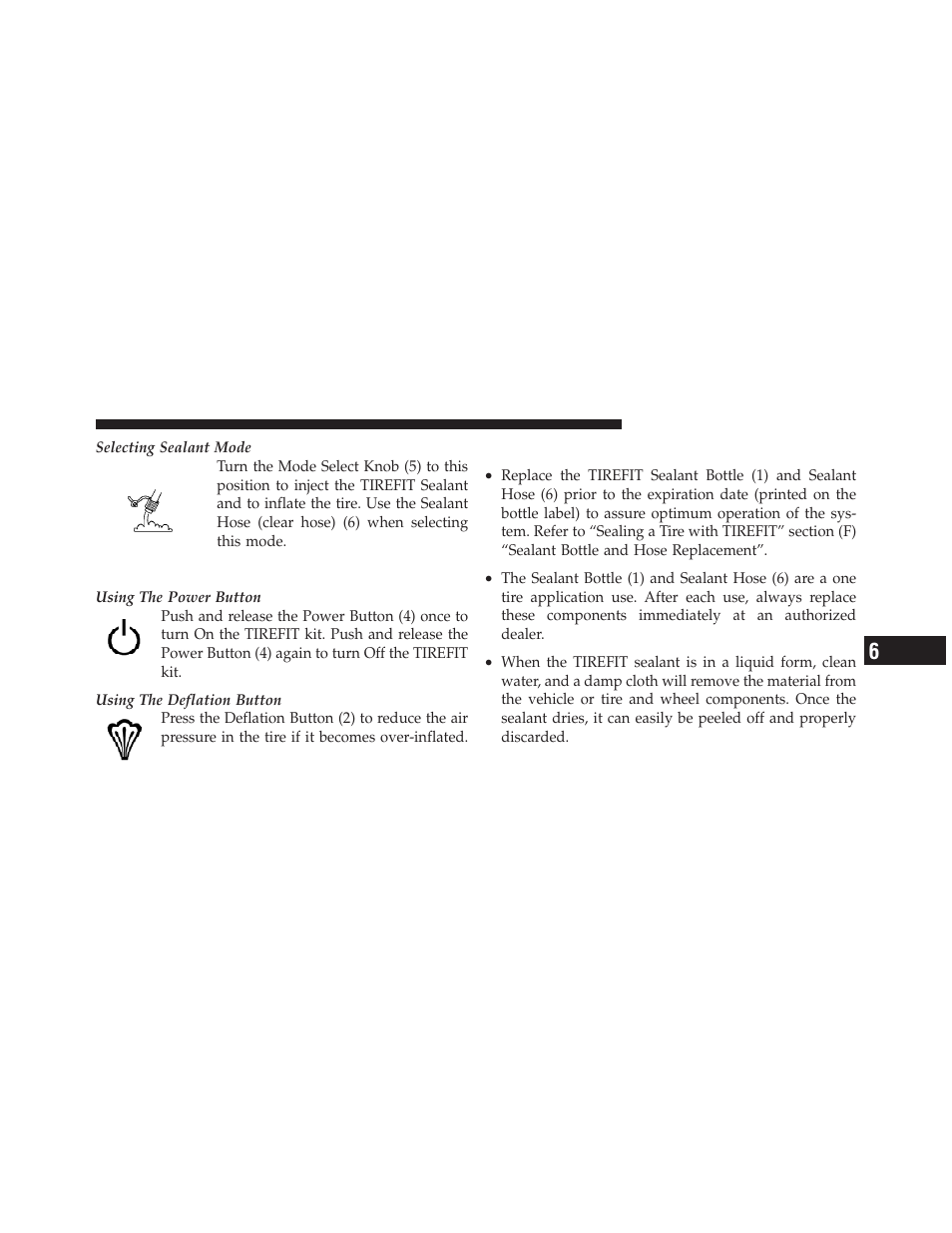 Tirefit usage precautions | Dodge 2013 Dart - Owner Manual User Manual | Page 499 / 604