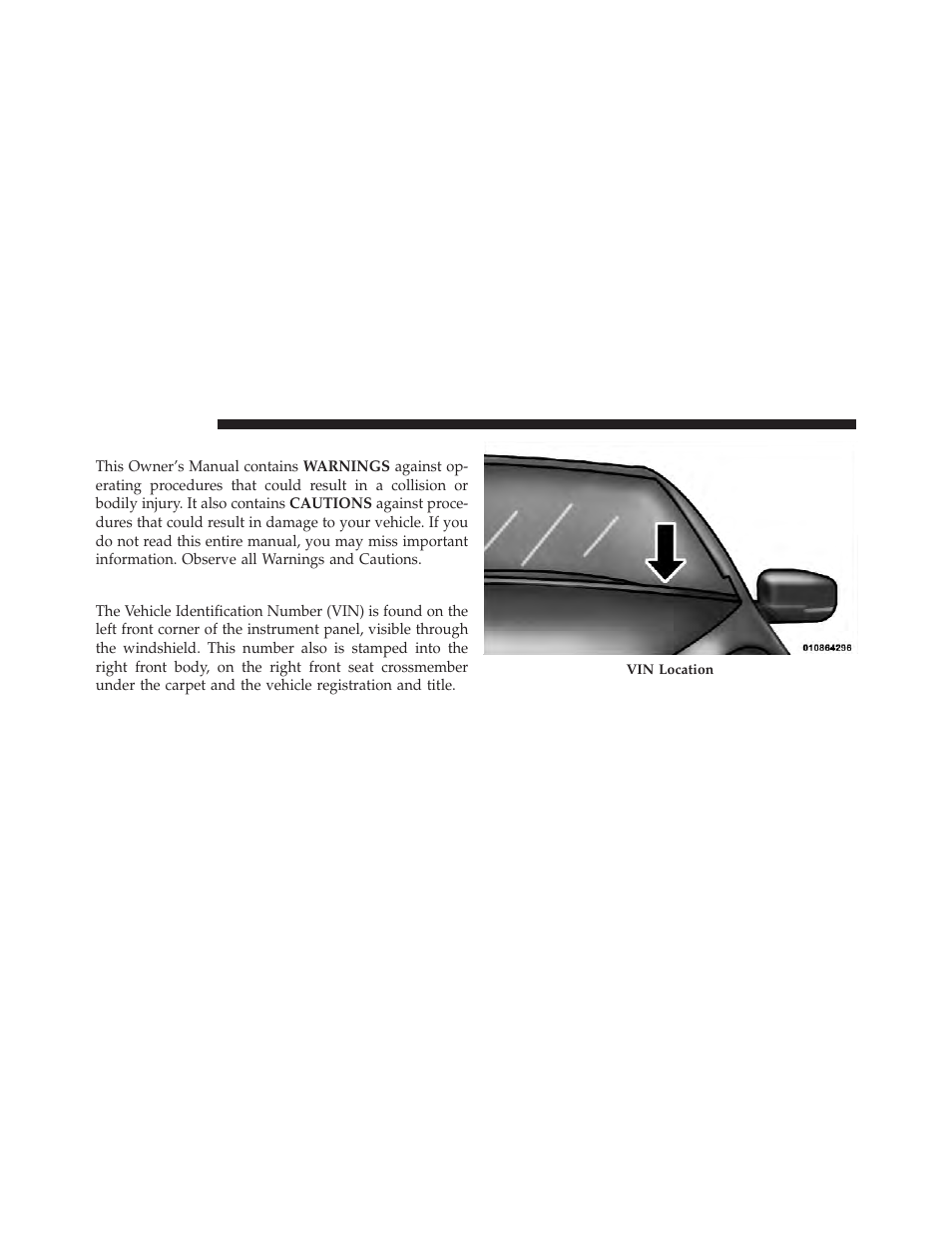 Warnings and cautions, Vehicle identification number | Dodge 2013 Dart - Owner Manual User Manual | Page 8 / 604