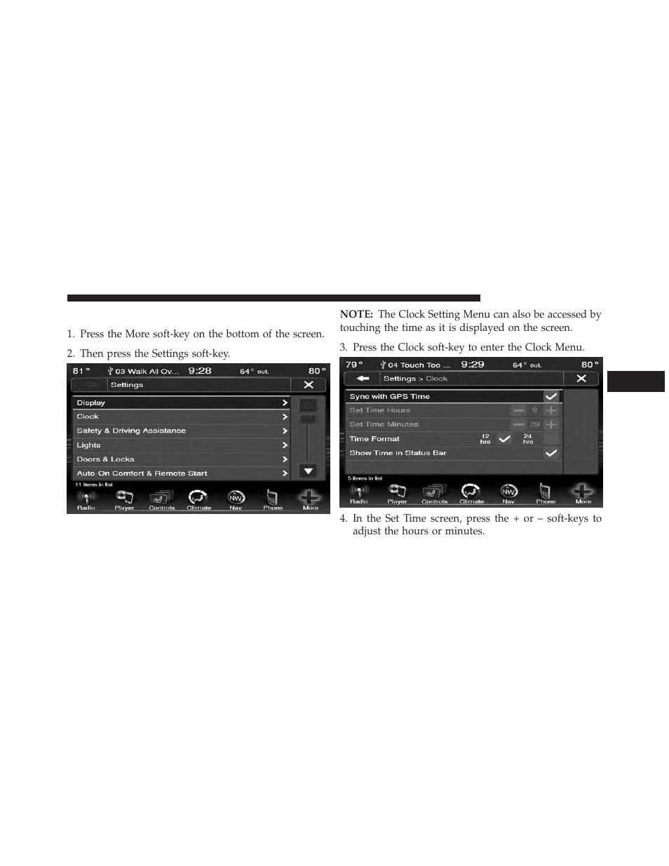Clock setting | Dodge 2013 Dart - Uconnect Manual User Manual | Page 136 / 140