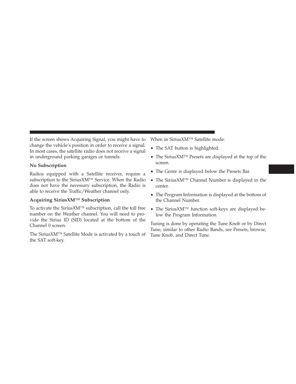 No subscription, Acquiring siriusxm™ subscription | Dodge 2013 Dart - Uconnect Manual User Manual | Page 48 / 140