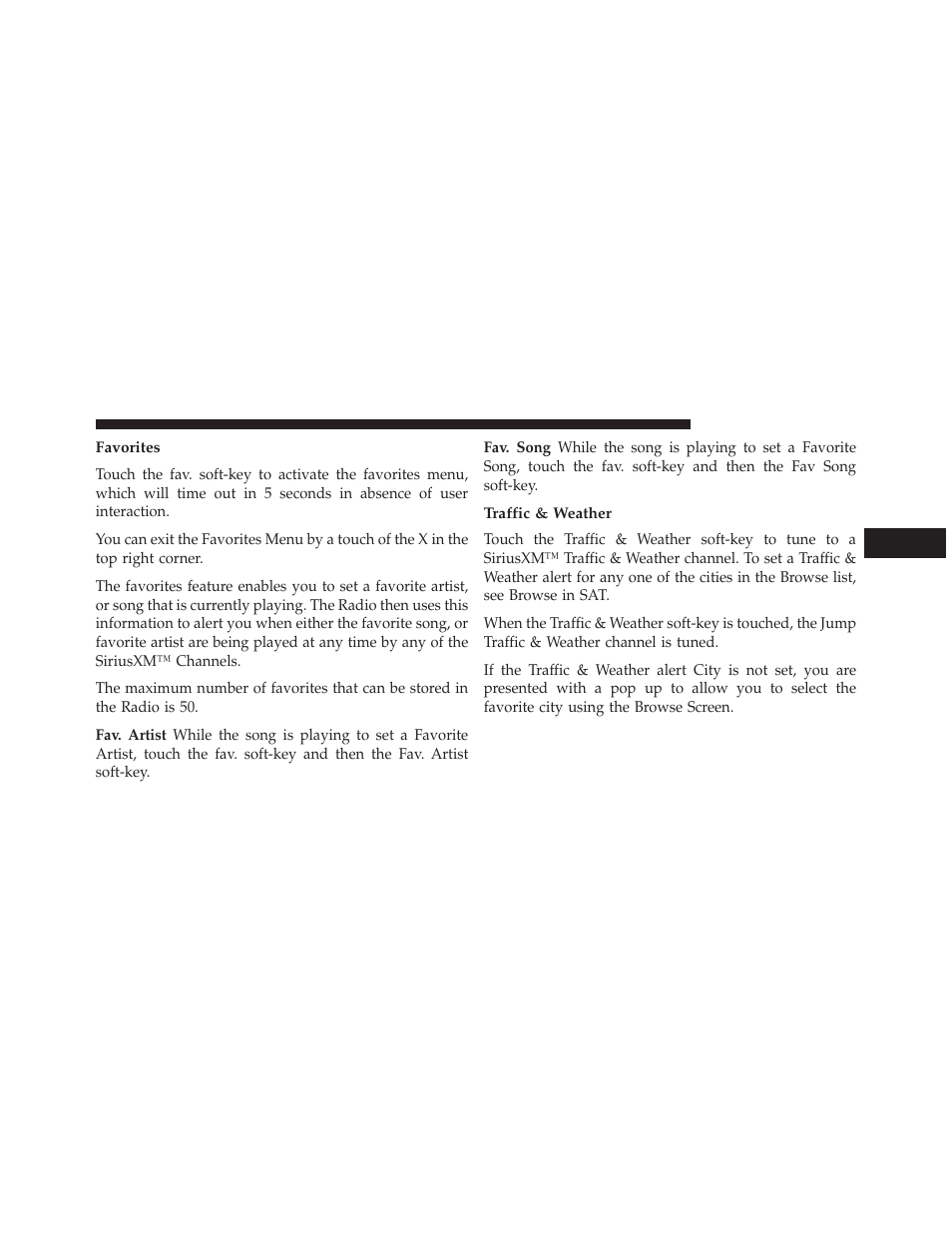 Favorites, Traffic & weather | Dodge 2013 Dart - Uconnect Manual User Manual | Page 50 / 140