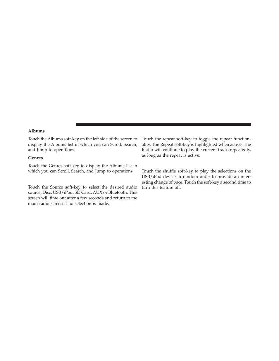 Albums, Genres, Source | Repeat, Shuffle | Dodge 2013 Dart - Uconnect Manual User Manual | Page 67 / 140