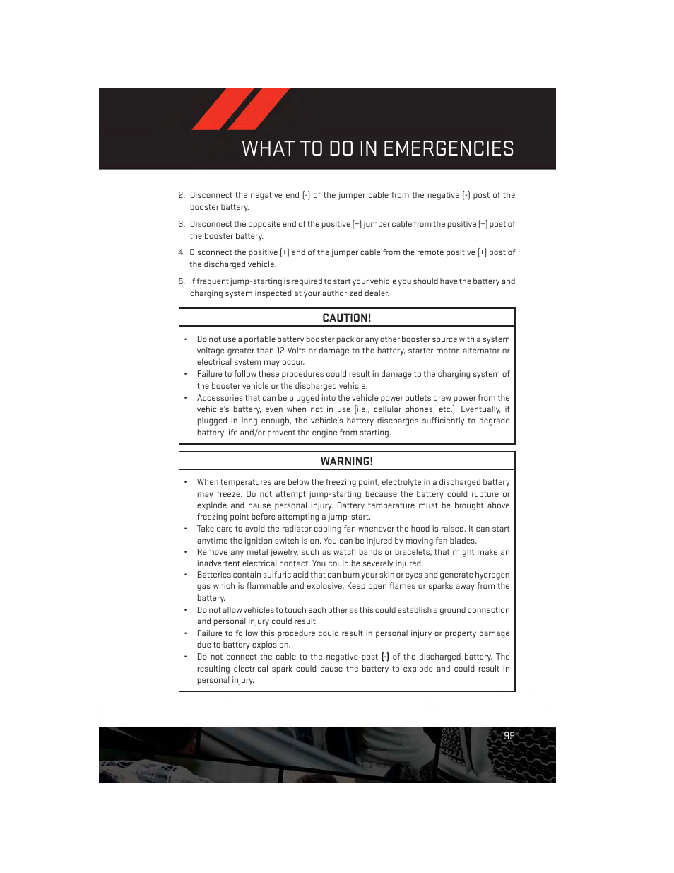 What to do in emergencies | Dodge 2013 Dart - User Guide User Manual | Page 101 / 132