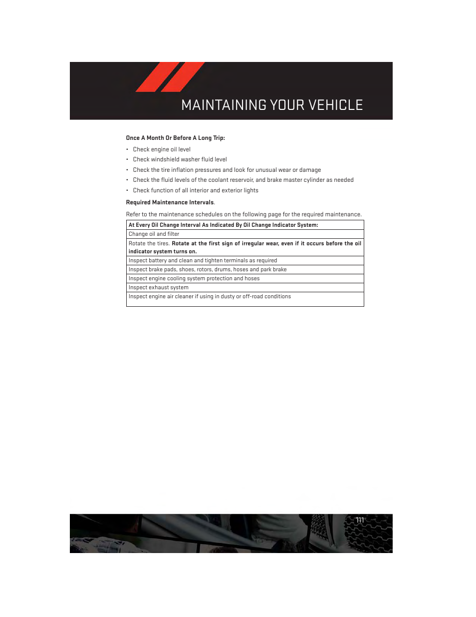 Maintaining your vehicle | Dodge 2013 Dart - User Guide User Manual | Page 113 / 132