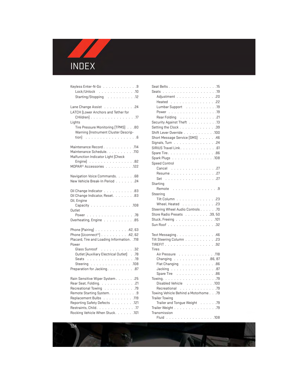 Index | Dodge 2013 Dart - User Guide User Manual | Page 126 / 132