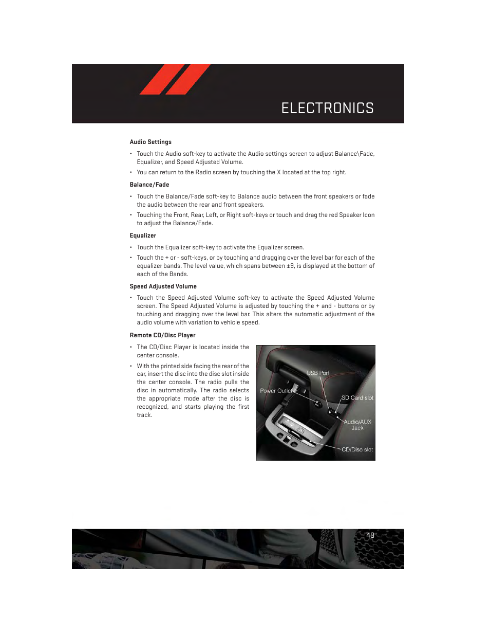 Remote cd/disc player, Electronics | Dodge 2013 Dart - User Guide User Manual | Page 51 / 132