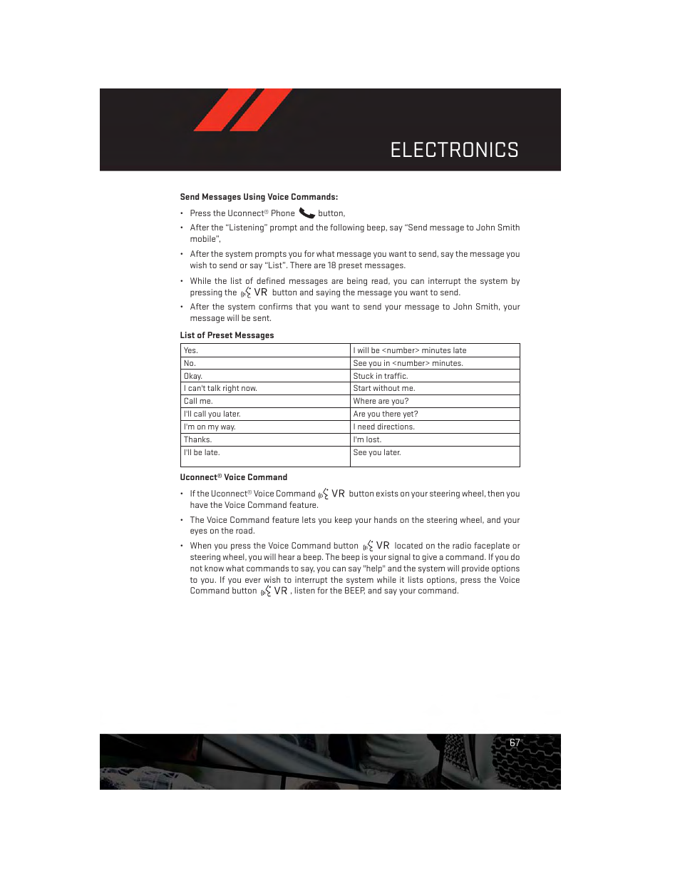 Uconnect® voice command, Electronics | Dodge 2013 Dart - User Guide User Manual | Page 69 / 132