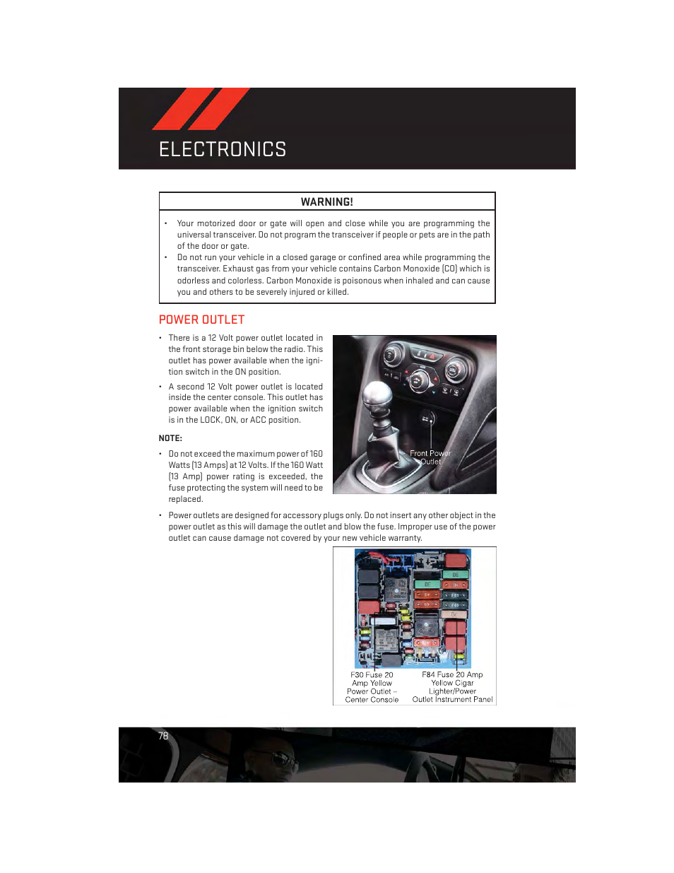 Power outlet, Electronics | Dodge 2013 Dart - User Guide User Manual | Page 80 / 132