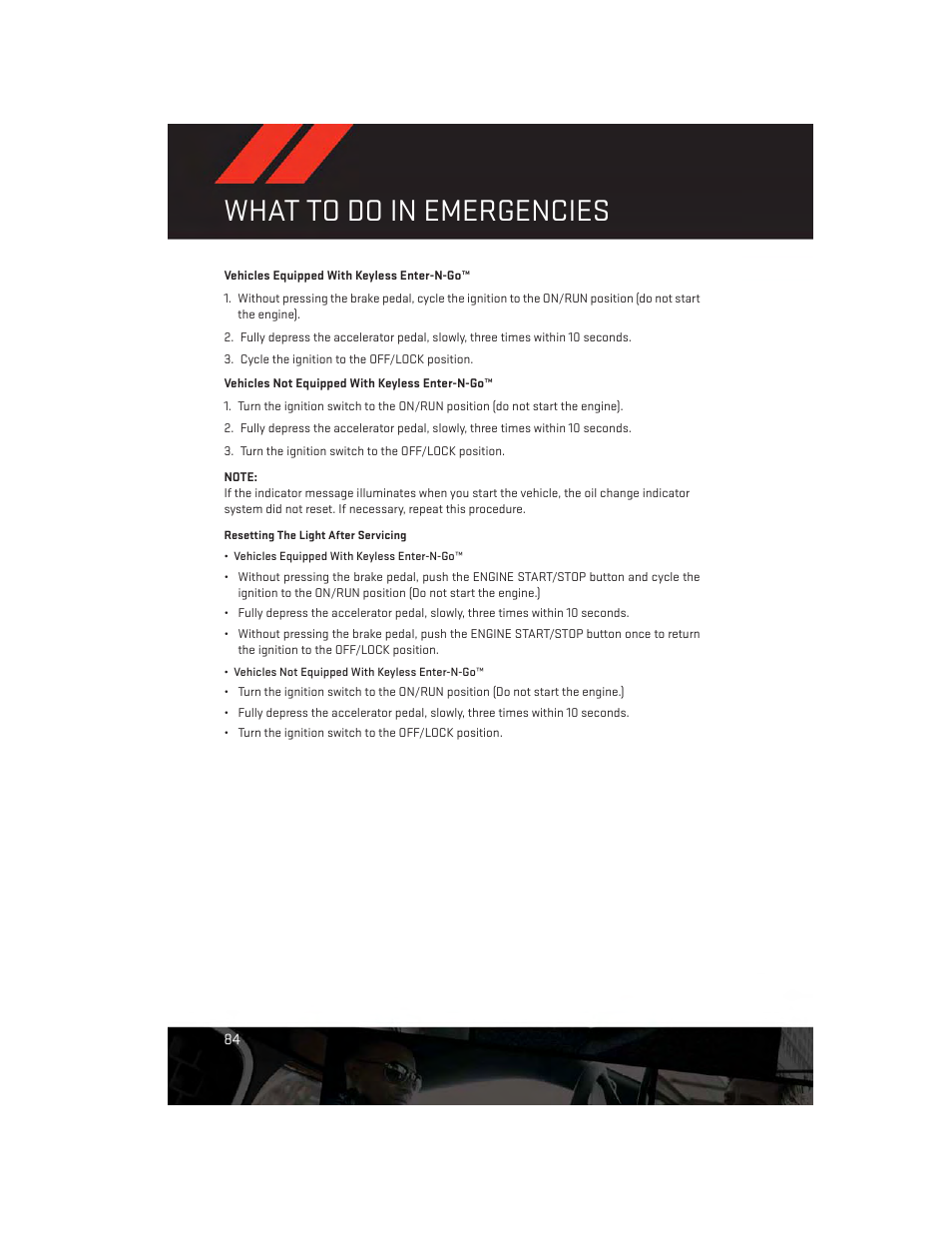 What to do in emergencies | Dodge 2013 Dart - User Guide User Manual | Page 86 / 132