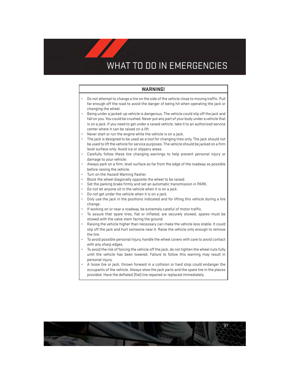 What to do in emergencies | Dodge 2013 Dart - User Guide User Manual | Page 93 / 132