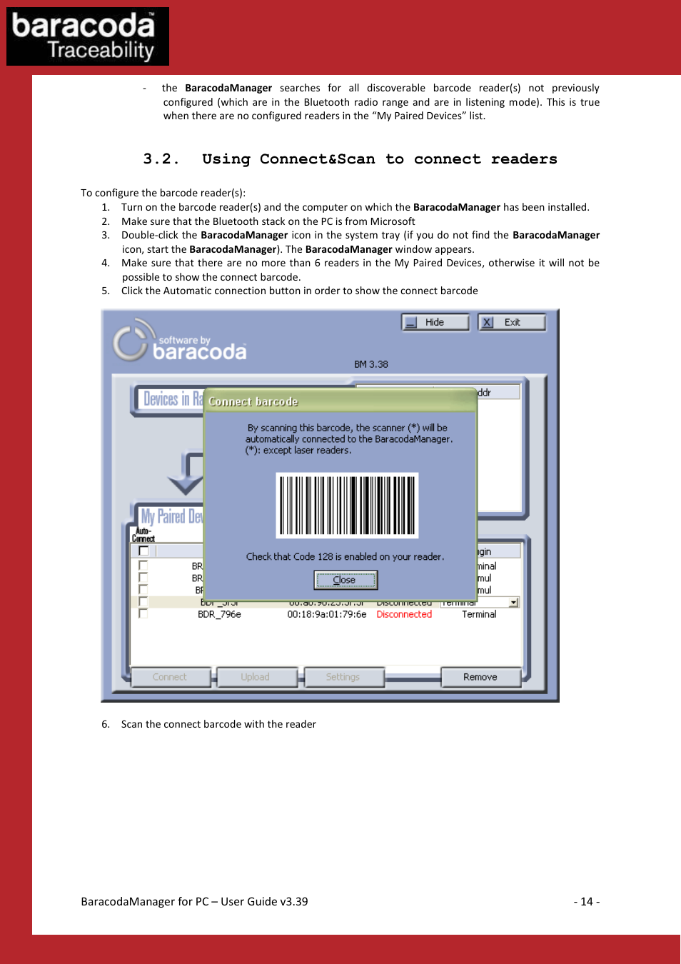 Sing, Onnect, Can to connect readers | Using connect&scan to connect readers | Baracoda Bluetooth Headset User Manual | Page 14 / 75