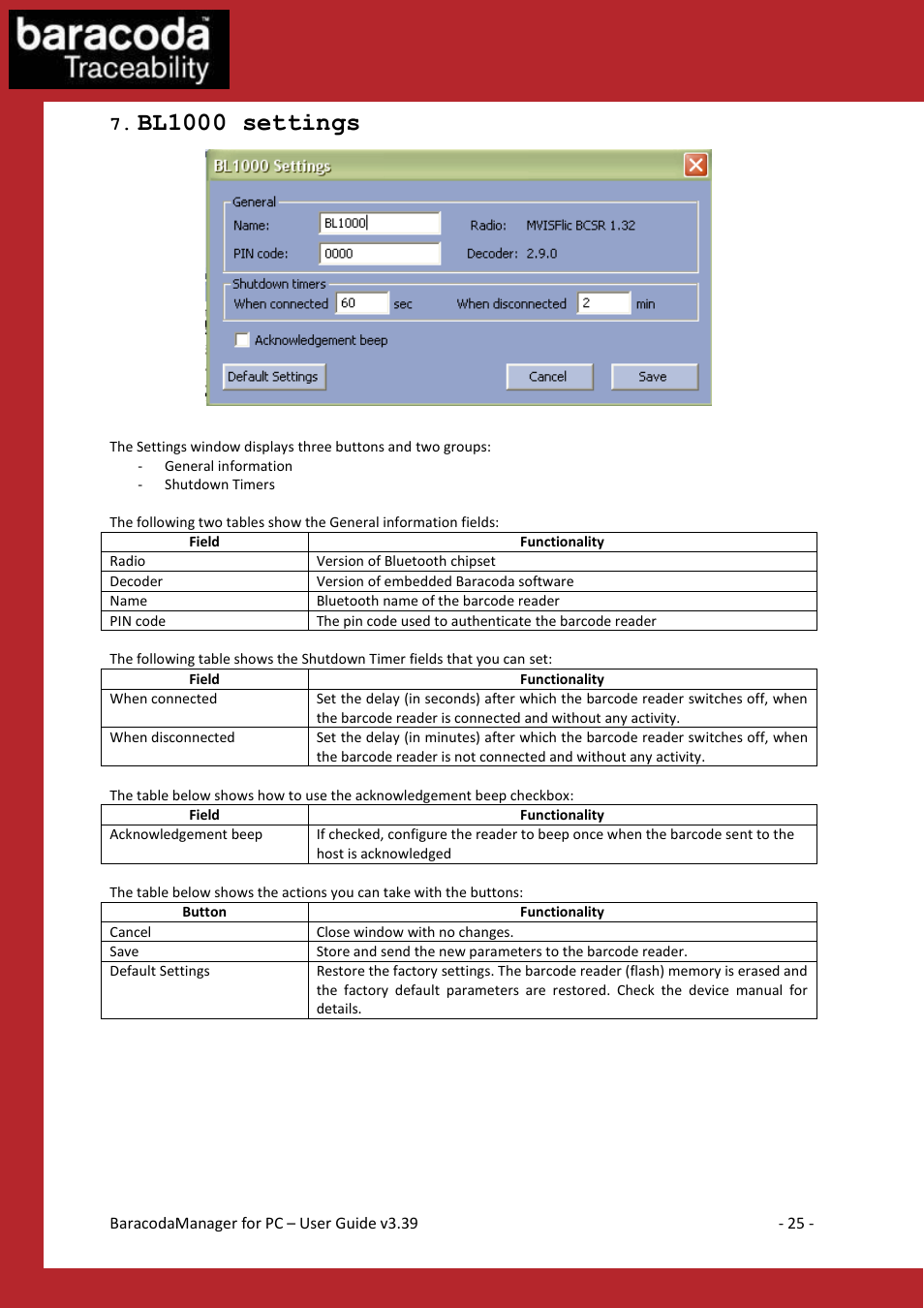 Bl1000 settings | Baracoda Bluetooth Headset User Manual | Page 25 / 75