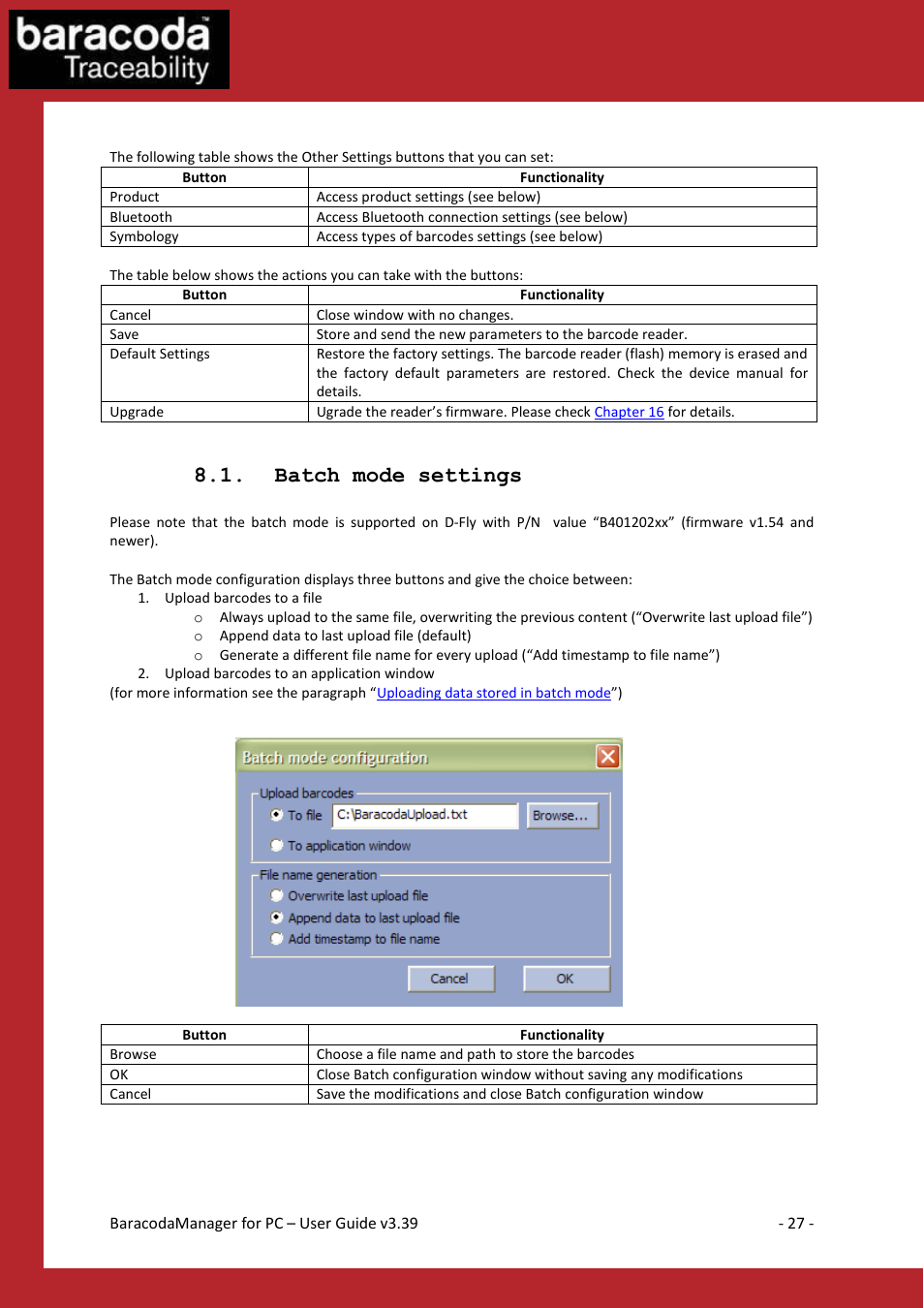 Atch mode settings, Batch mode settings | Baracoda Bluetooth Headset User Manual | Page 27 / 75