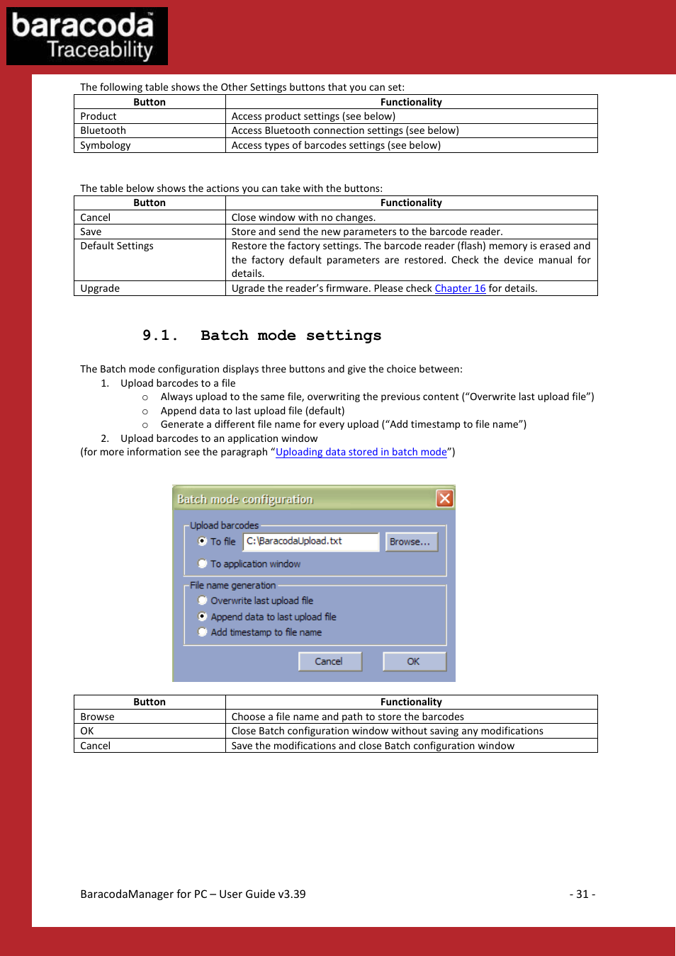 Atch mode settings, Batch mode settings | Baracoda Bluetooth Headset User Manual | Page 31 / 75