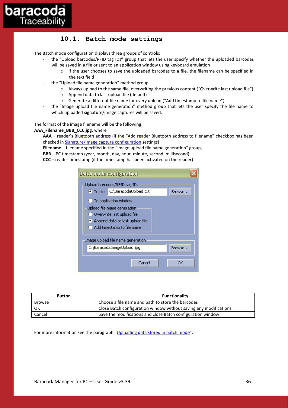 Atch mode settings, Batch mode settings | Baracoda Bluetooth Headset User Manual | Page 36 / 75