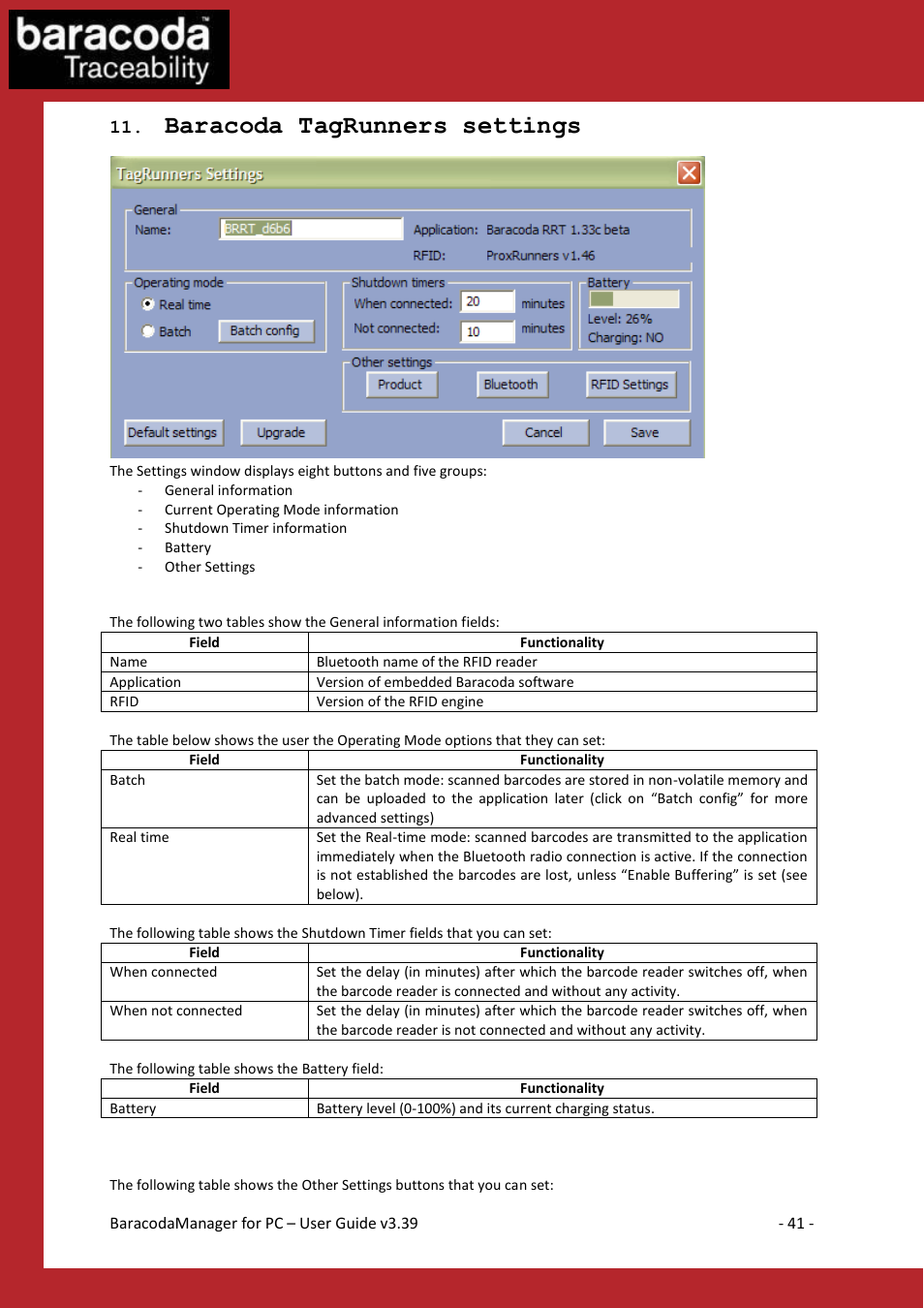 Baracoda tagrunners settings | Baracoda Bluetooth Headset User Manual | Page 41 / 75