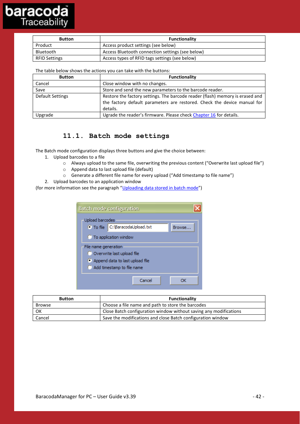 Atch mode settings, Batch mode settings | Baracoda Bluetooth Headset User Manual | Page 42 / 75