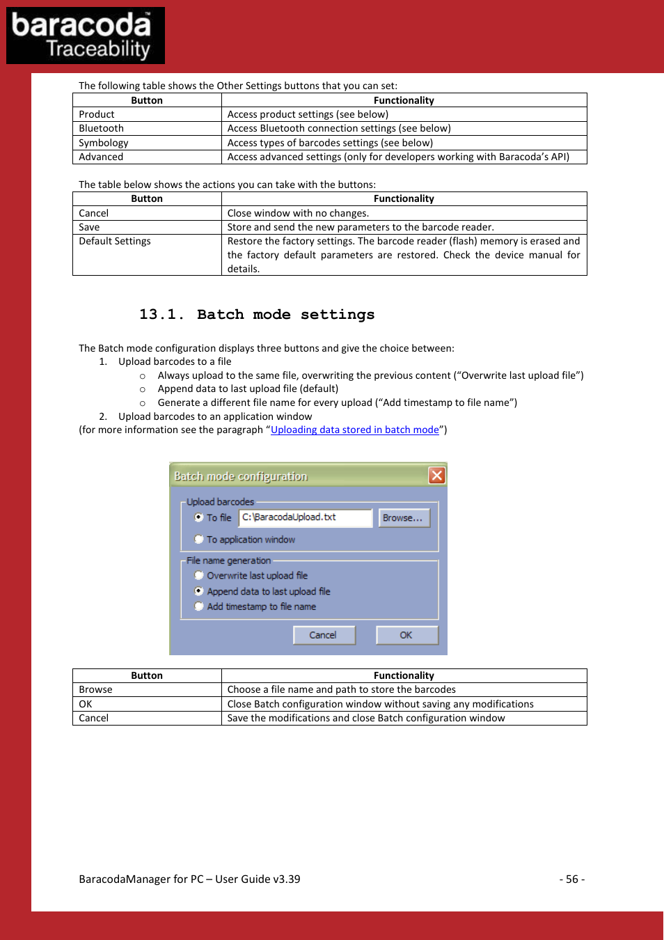 Atch mode settings, Batch mode settings | Baracoda Bluetooth Headset User Manual | Page 56 / 75