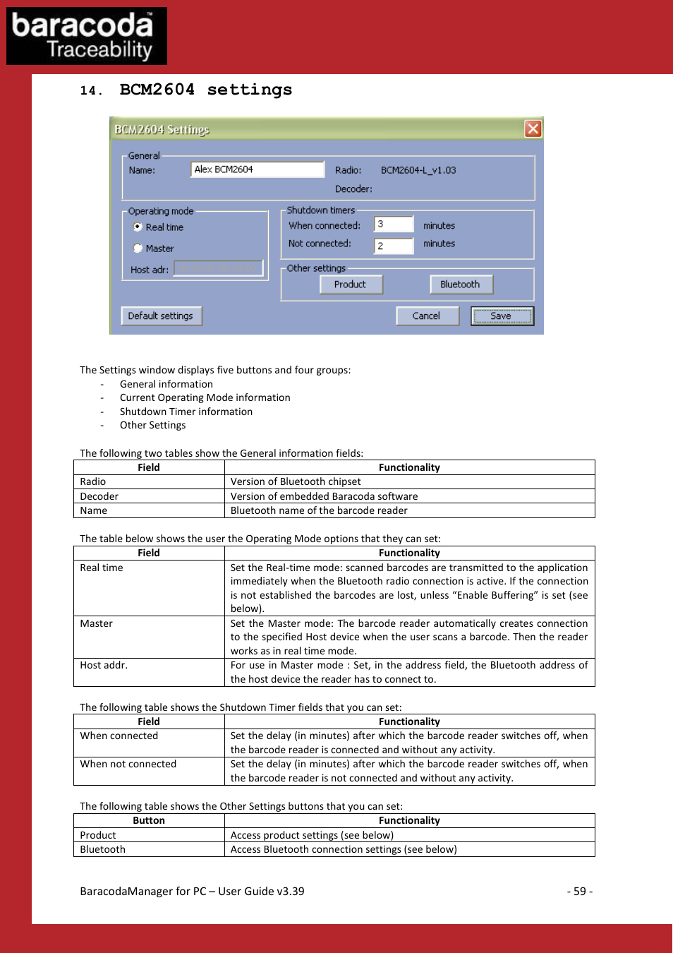 Bcm2604 settings | Baracoda Bluetooth Headset User Manual | Page 59 / 75