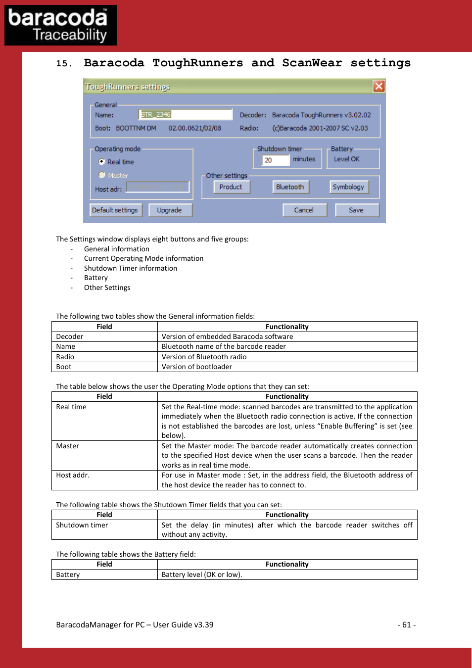 Baracoda toughrunners and scanwear settings | Baracoda Bluetooth Headset User Manual | Page 61 / 75