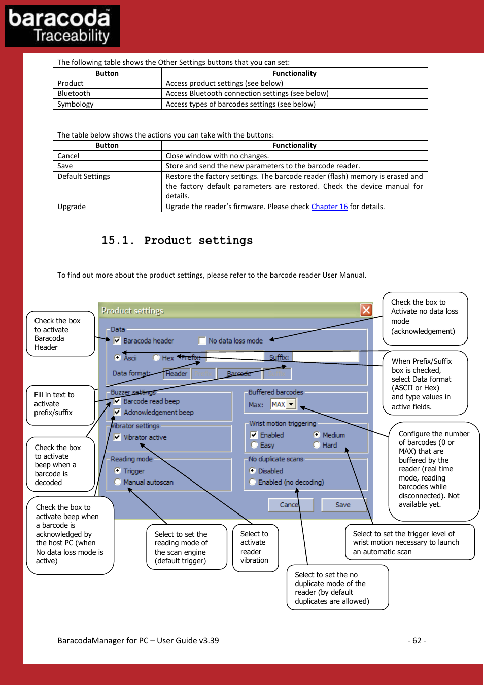 Roduct settings, Product settings | Baracoda Bluetooth Headset User Manual | Page 62 / 75
