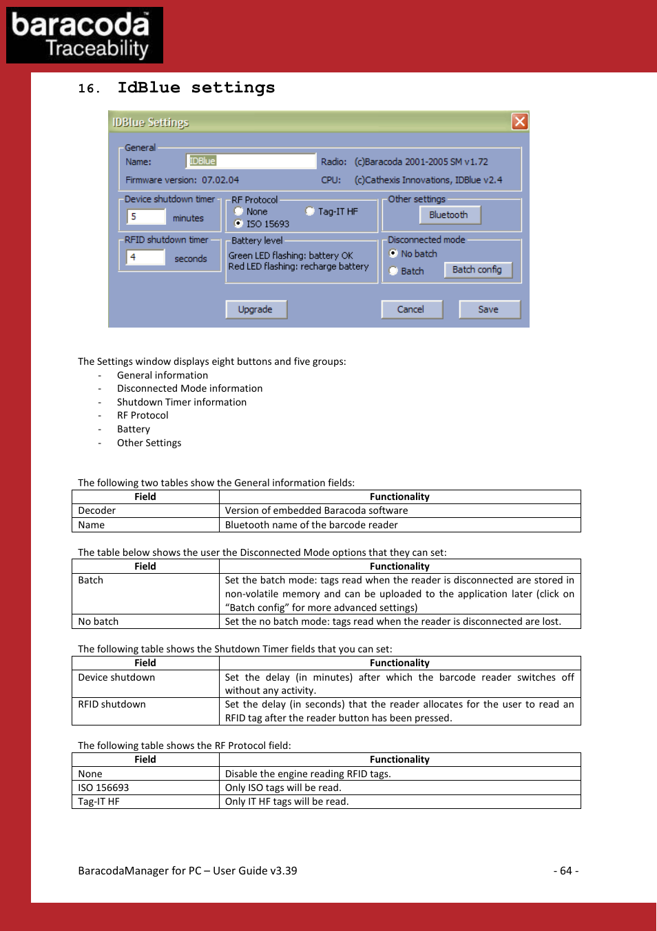 Idblue settings | Baracoda Bluetooth Headset User Manual | Page 64 / 75