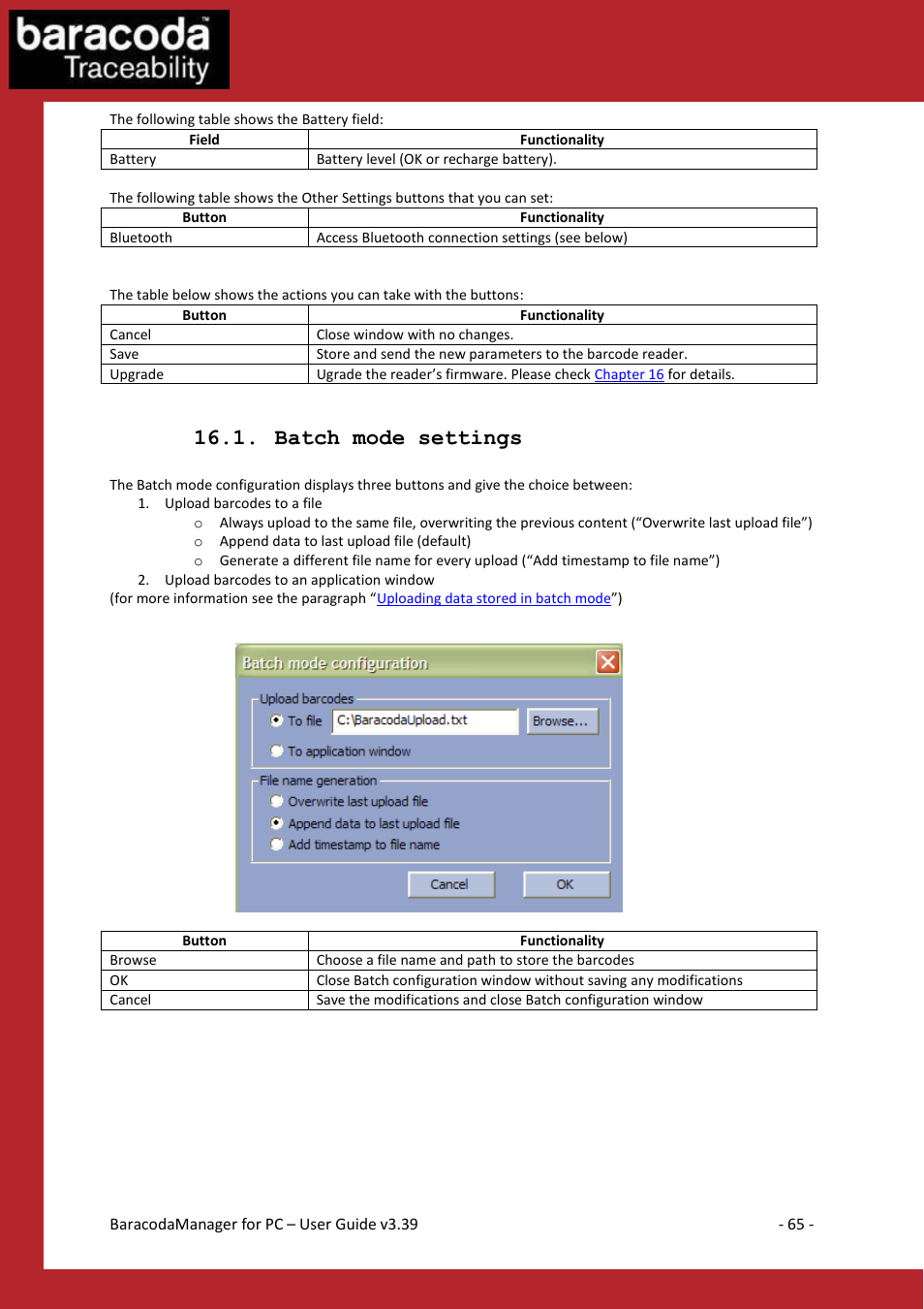 Atch mode settings, Batch mode settings | Baracoda Bluetooth Headset User Manual | Page 65 / 75