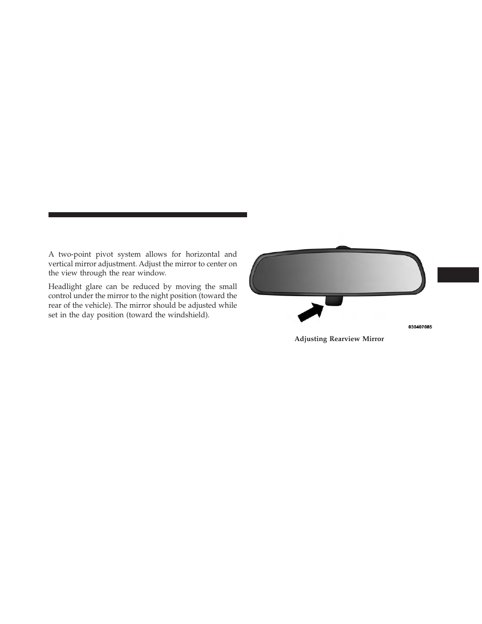 Mirrors, Inside day/night mirror | Dodge 2013 Avenger - Owner Manual User Manual | Page 109 / 519