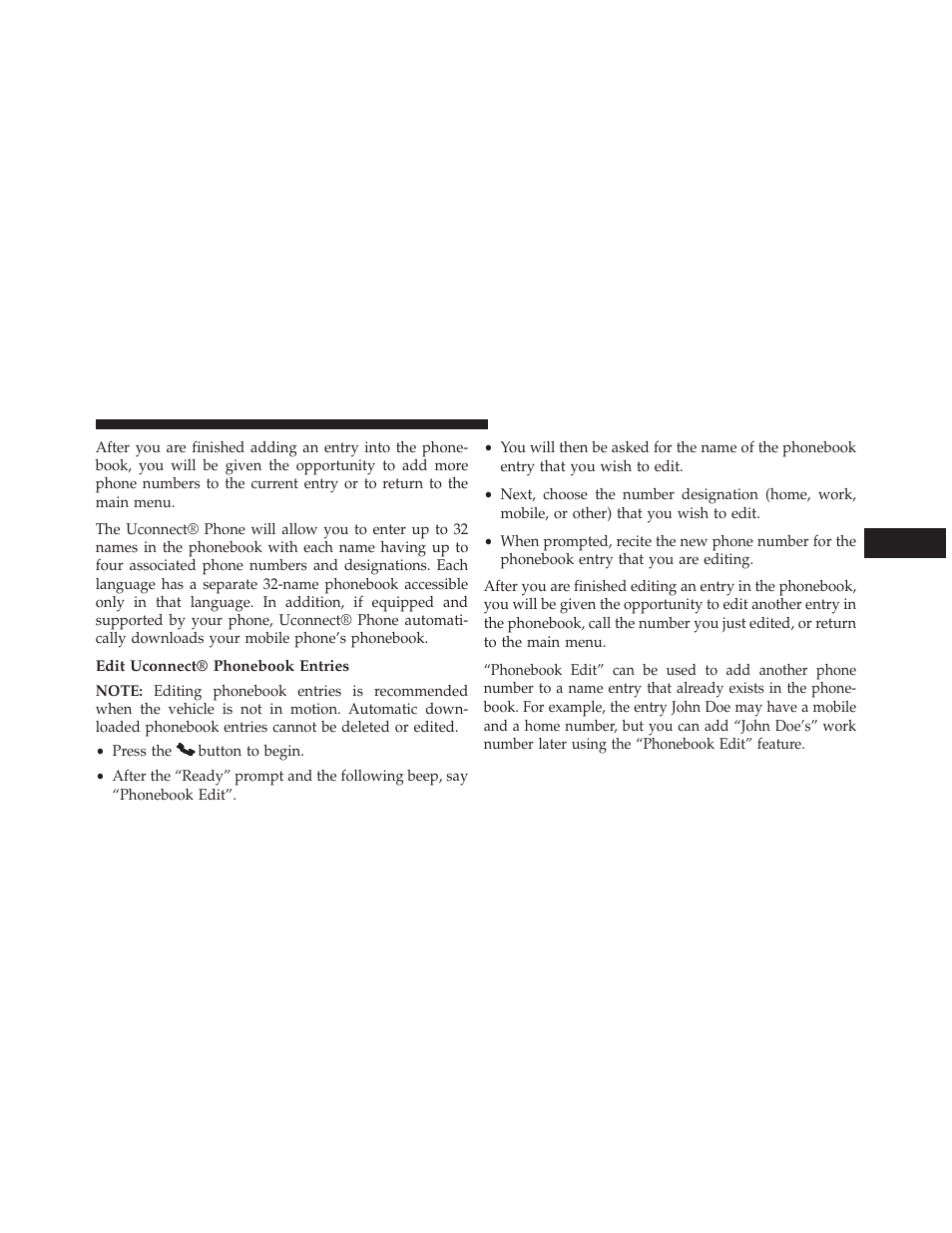 Edit uconnect® phonebook entries | Dodge 2013 Avenger - Owner Manual User Manual | Page 121 / 519