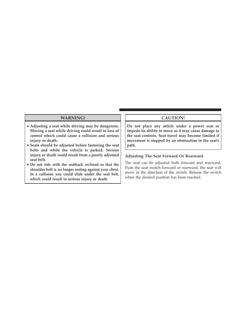 Adjusting the seat forward or rearward | Dodge 2013 Avenger - Owner Manual User Manual | Page 152 / 519