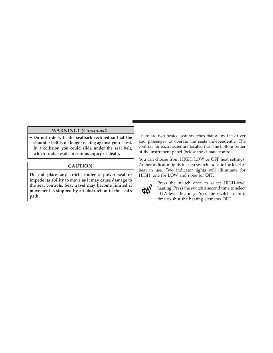 Heated seats — if equipped | Dodge 2013 Avenger - Owner Manual User Manual | Page 154 / 519