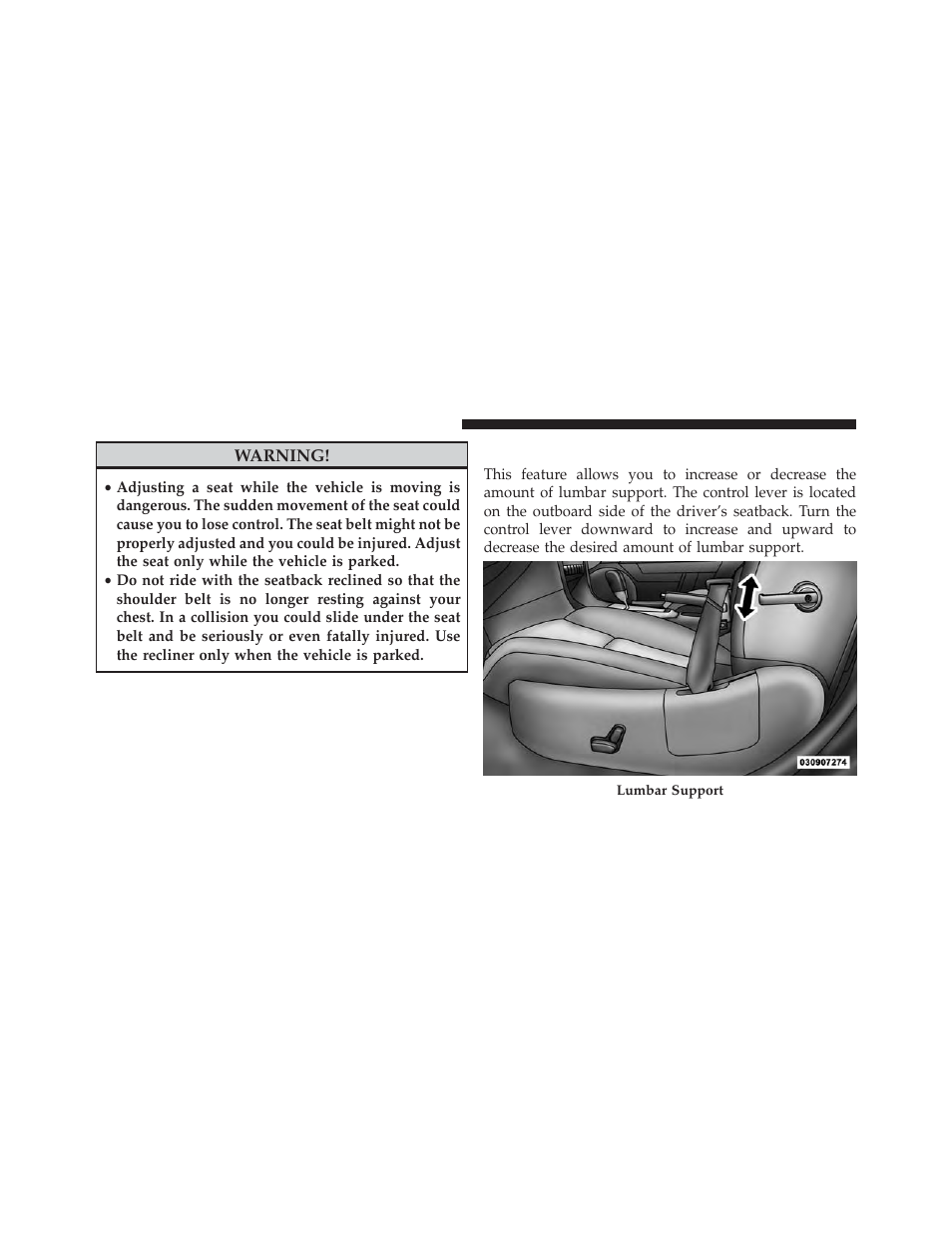 Lumbar support — if equipped | Dodge 2013 Avenger - Owner Manual User Manual | Page 158 / 519