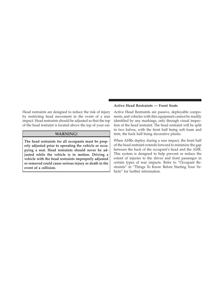 Head restraints, Active head restraints — front seats | Dodge 2013 Avenger - Owner Manual User Manual | Page 160 / 519
