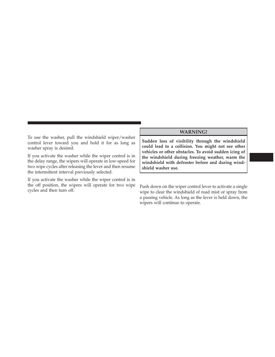 Windshield washers, Mist feature | Dodge 2013 Avenger - Owner Manual User Manual | Page 177 / 519