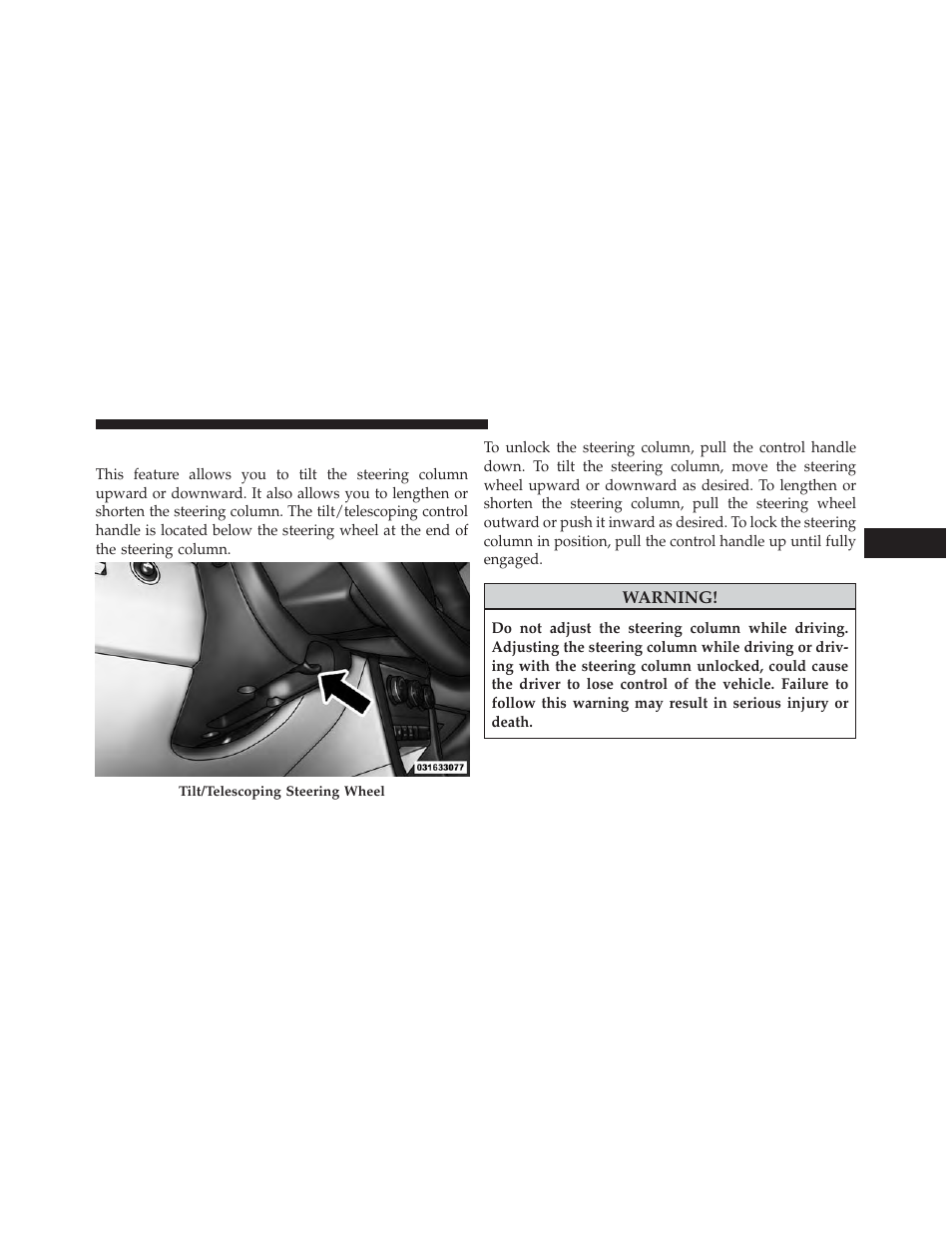 Tilt/telescoping steering column | Dodge 2013 Avenger - Owner Manual User Manual | Page 179 / 519