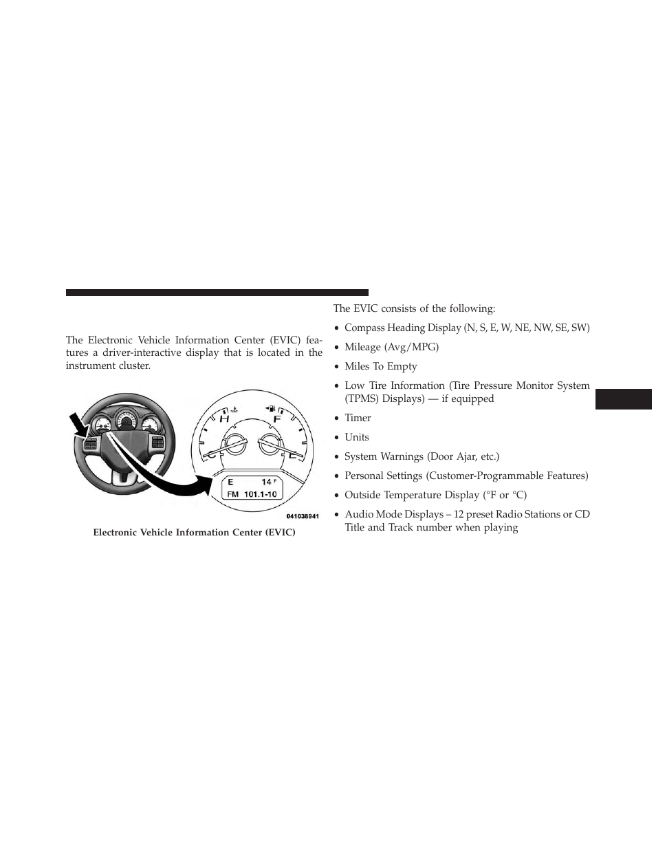 Electronic vehicle information, Center (evic) — if equipped | Dodge 2013 Avenger - Owner Manual User Manual | Page 231 / 519