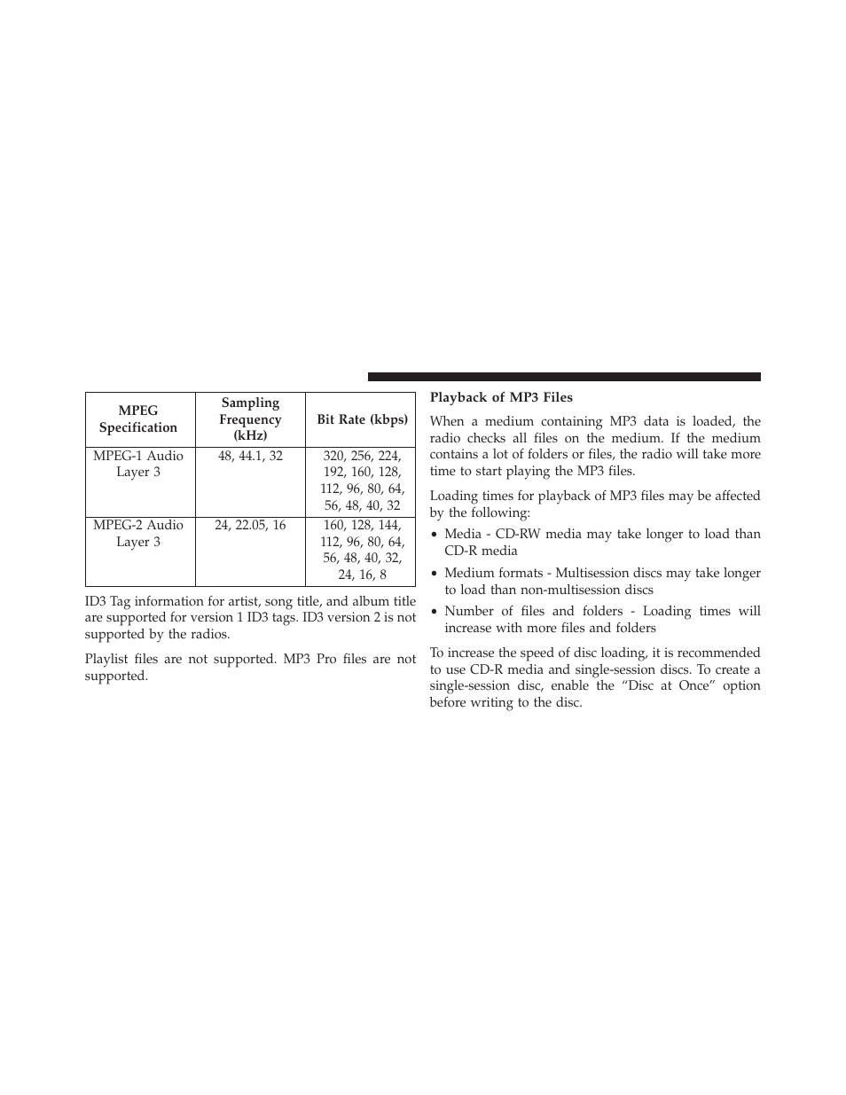 Playback of mp3 files | Dodge 2013 Avenger - Owner Manual User Manual | Page 264 / 519