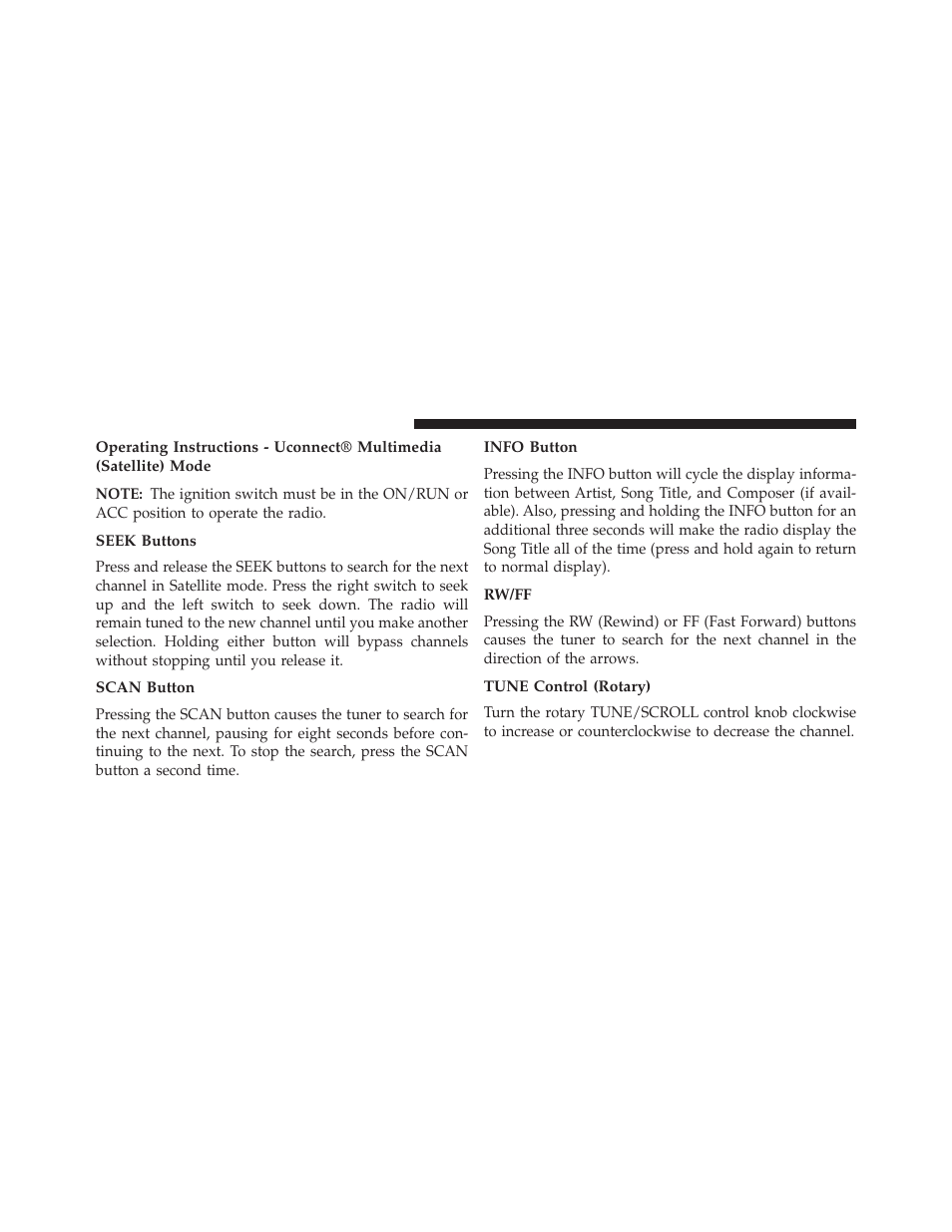 Seek buttons, Scan button, Info button | Rw/ff, Tune control (rotary) | Dodge 2013 Avenger - Owner Manual User Manual | Page 268 / 519