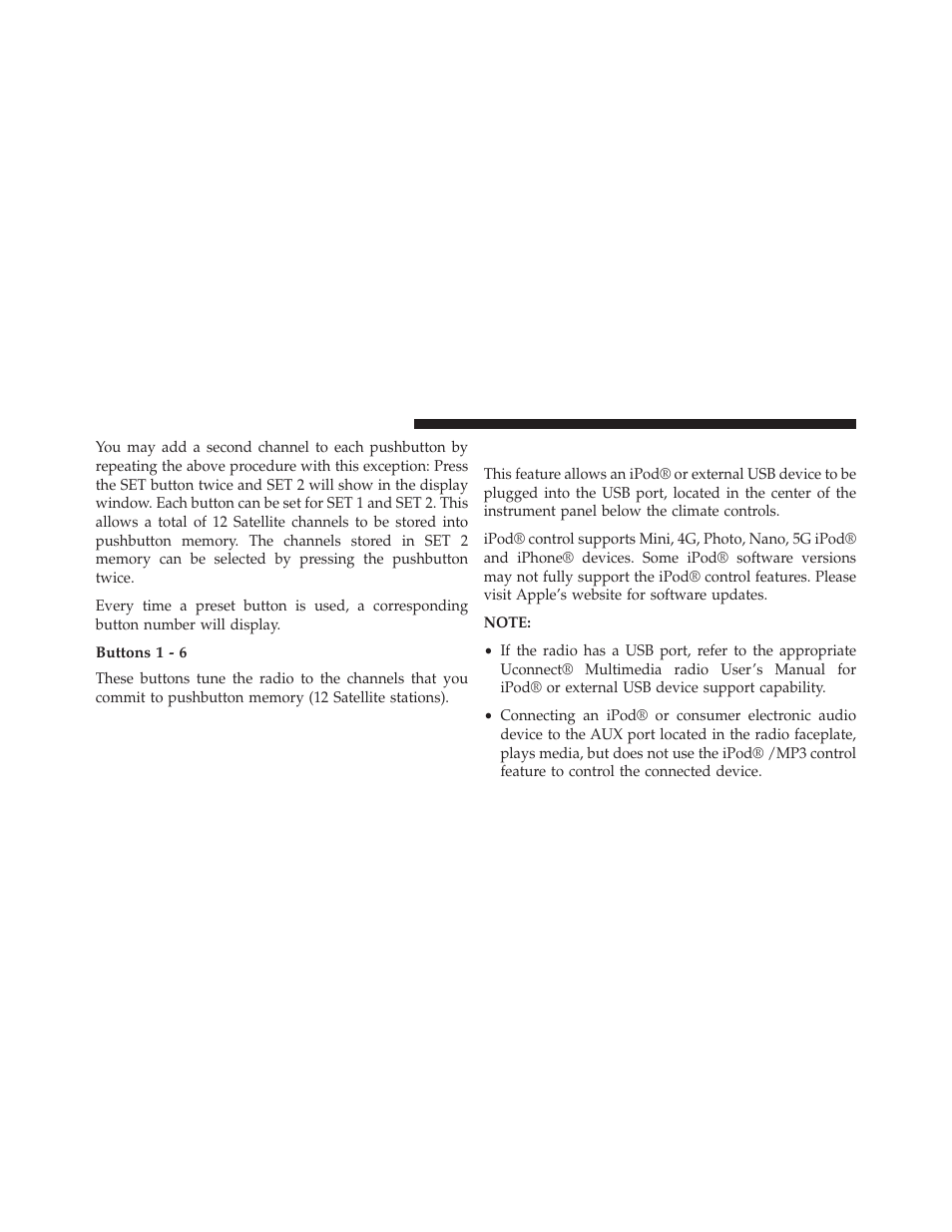 Buttons 1 - 6, Ipod®/usb/mp3 control — if equipped | Dodge 2013 Avenger - Owner Manual User Manual | Page 270 / 519