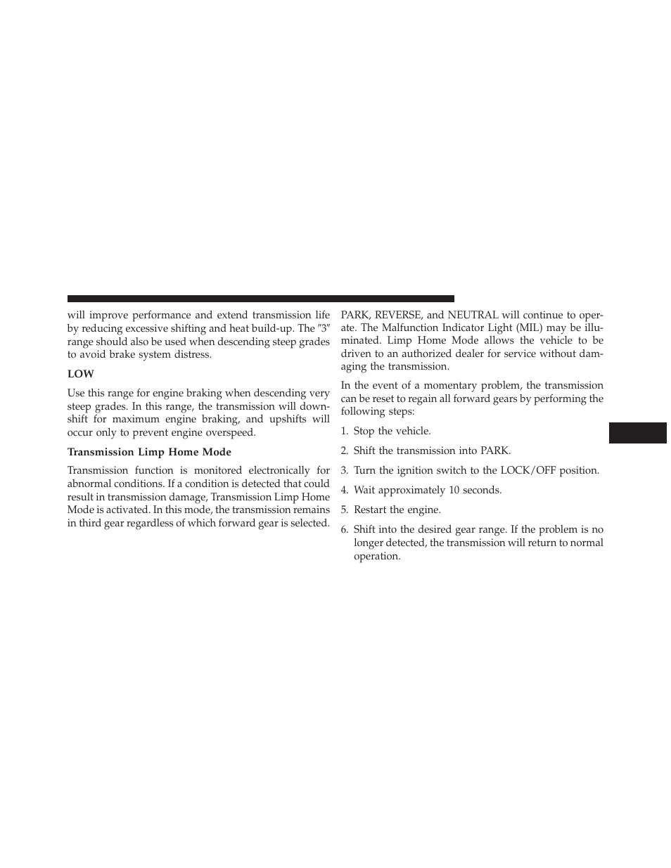Transmission limp home mode | Dodge 2013 Avenger - Owner Manual User Manual | Page 313 / 519