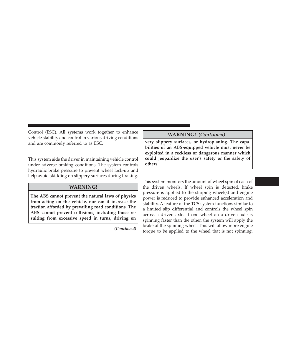 Anti-lock brake system (abs), Traction control system (tcs) | Dodge 2013 Avenger - Owner Manual User Manual | Page 335 / 519