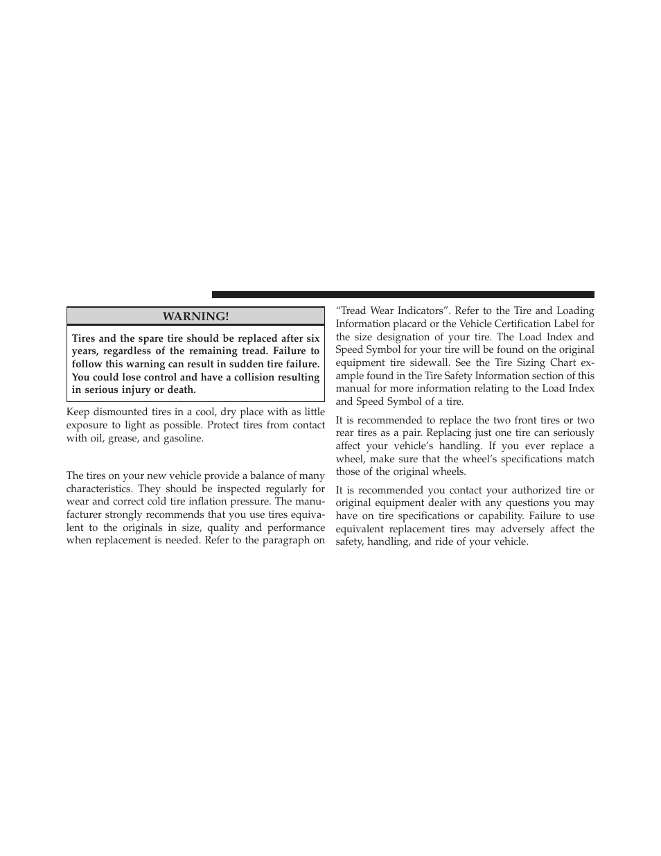 Replacement tires | Dodge 2013 Avenger - Owner Manual User Manual | Page 360 / 519